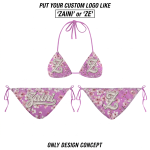 Women High Waist Triangle <b>String</b> <b>Bikini</b> Set Premium Solid Plunge Neck 100% Polyester Custom Sublimation Print Logo Button OEM - Product Image 1