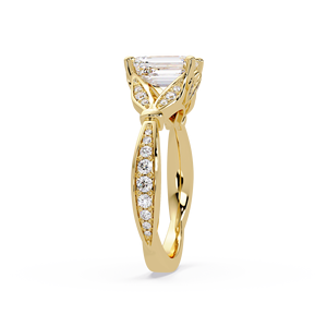 1.25CTW Emerald Cut Lab Grown Diamond Classic Engagement <b>Ring</b> IGI Certified 14K Solid Gold Vintage Leaf Inspired Women VVS2/VS1 - Product Image 3