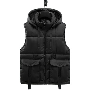 2025 nouveau dans hommes rembourré gilet à capuche fermeture éclair sans manches veste mâle automne Cargo coton vers le bas chaud amovible capuche gilet hiver - Product Image 1