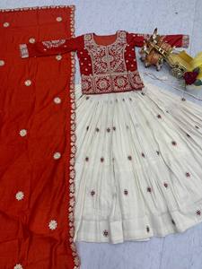 LAHENGA KURTI DUPATTA PURE VICHITRA SILK CORDING SEQUNCE THREAD EMBROIDERY WORK - Product Image 6