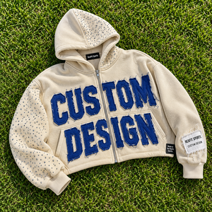 Rexfit Sports Full Zip <b>Hoodie</b> Featuring <b>Large</b> Distressed Applique Rhinestone Detail Soft Fleece Fabric And Relaxed Streetwear - Product Image 1