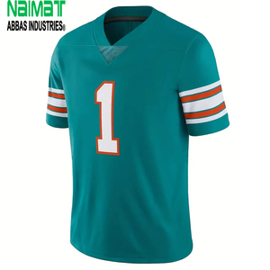 Custom Number 1 Aqua American Football Jersey V Neck Striped Sleeves Breathable Polyester Adult Mens Game Training Uniforms - Product Image 1