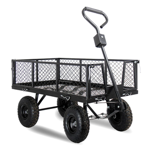 Carretilla de Jardín de Acero Resistente con Capacidad para 450 kg, Plegable, con Laterales Extraíbles, Llantas Neumáticas de 10 Pulgadas, Color Negro, ODGGAD008 - Product Image 1