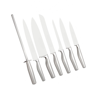 Ensemble de couteaux de cuisine professionnels 7 pièces avec lames en acier inoxydable, manches ergonomiques en métal, bloc de rangement en bois et aiguiseur - Product Image 5