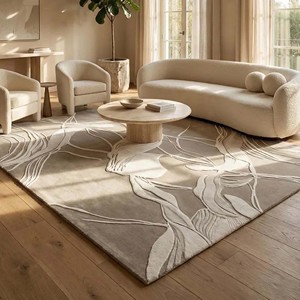 Modern Abstract <b>Beige</b> <b>Cream</b> Area <b>Rug</b> Hand Tufted Luxury Soft Carpet Contemporary Living Room Bedroom Decorative <b>Rug</b> Mat - Product Image 2