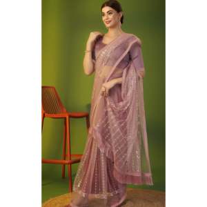 Sari de mujer elegante con trabajo de bordado multihilo y secuencia - Product Image 4