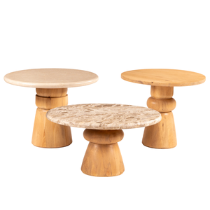 ชุดโต๊ะกาแฟตกแต่งบ้านแบบซ้อนสามชิ้น หน้าโต๊ะหินอ่อนลายต่างกัน พร้อมฐานและโครงสร้างไม้กระถินณรงค์แข็งแรง - Product Image 1