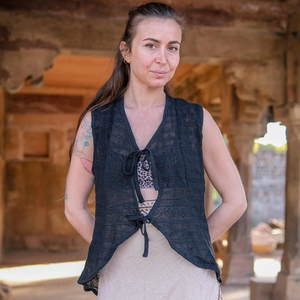 Handmade Black Cotton <b>Net</b> Shrug for Women Lightweight Crochet Style Sheer Summer Vest Boho Sleeveless Cardigan - Product Image 1