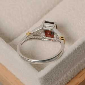 Royal Saga Vintage 2Ct Red Garnet <b>Emerald</b> Cut Moissanite Gemstone <b>Ring</b> 925 Fine <b>Silver</b> Original Customizable Engagement <b>Ring</b> - Product Image 2