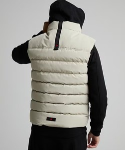 Men's Beige <b>Puffer</b> <b>Vest</b> With Badge Zipper Front Windproof Winter Casual <b>Jacket</b> Thick Polyester Wadding Stand Collar - Product Image 3