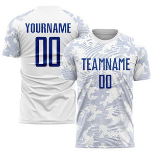 Conjunto de Uniforme de Fútbol Personalizado Blanco con Patrón de Ondas Azul Marino, Jersey de Fútbol Sublimado Ligero Unisex para Partido de Equipo, 100% Poliéster - Product Image 2
