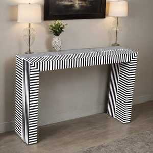 Table console moderne à rayures noires et blanches, meuble contemporain pour entrée et salon, design durable par BELLADEC - Product Image 1