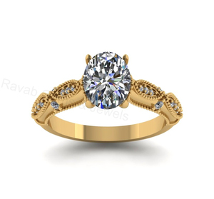 Victorian Inspired 925 Silver 14k Gold Plated 7x9mm Oval Shape <b>Cubic</b> <b>Zirconia</b> Prong Set Designer <b>Ring</b> Fine Jewelry Gift For Her - Product Image 1