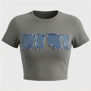 เสื้อยืดครอปแขนสั้นสำหรับผู้หญิง สไตล์เซ็กซี่ พิมพ์โลโก้ได้ตามต้องการ เสื้อคลับลำลอง ระบายอากาศได้ดี สีสันปรับแต่งได้ - Product Image 1