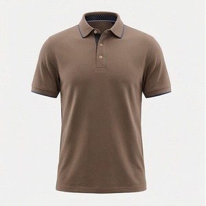 Chemise décontractée pour homme en piqué 100 % polyester bleu marine à manches courtes, respirante, infroissable, coupe classique, design tricoté uni - Product Image 1