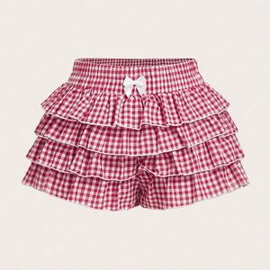 Shorts rouges à volants taille basse à carreaux pour femmes, respirants et écologiques, pour l'été et les tenues décontractées – Collection 2026 de haute qualité en gros - Product Image 1