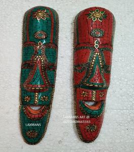 Masque design africain en bois perlé sculpté à la main tenture murale Art décor Ganesh tentures murales masques en bois masque népalais en bois - Product Image 2