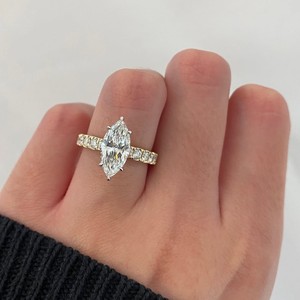 Marquise Cut Lab Grown Diamond Engagement <b>Ring</b> Hidden Halo 925 Sterling <b>Silver</b> Pav Band <b>Solitaire</b> Wedding Anniversary Gift - Product Image 1