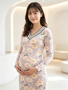 Vestido de Maternidad y Lactancia Bmama con Estampado Floral, Cierre Doble, Manga Larga, Largo hasta la Rodilla, Venta al Por Mayor OEM - Product Image 1