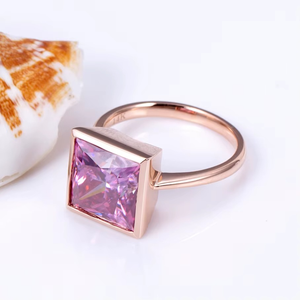 Custom Design pink square Women Engagement Wedding 925 Sterling Silver 14K Gold Moissanite <b>Ring</b> - Product Image 4