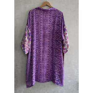 Designer Breathable Plus Size Silk Patchwork <b>Kimono</b> Robe Ankle-Length V-neck Luxury Boho Nightwear Gown for Women - Product Image 5