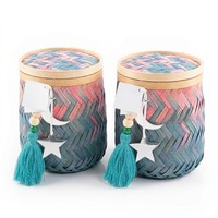 Panier-cadeau en bambou tissé de qualité supérieure avec couvercle et design à pompon, boîte-cadeau en bambou pour le Ramadan et l'Aïd, décoration islamique pour la maison, décoration de table