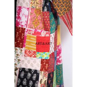 Nuevo Kimono Vintage de Seda con Parches Kantha, Bata Reciclada con Cinturón, Ropa de Dormir para Mujer - Product Image 2