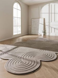 Tapis moderne en laine tuftée à la main avec motifs géométriques et bords courbes, pour salon, décoration intérieure, pique-nique, avec support en latex, cadeau de Nouvel An - Product Image 3