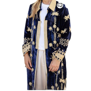 Abrigo Largo de Invierno para Mujer, con Cuello Alto, Bordado en Terciopelo, Grueso, Personalizable, Amorzinho, Hecho a Mano, Transpirable, de Algodón Ecológico - Product Image 1