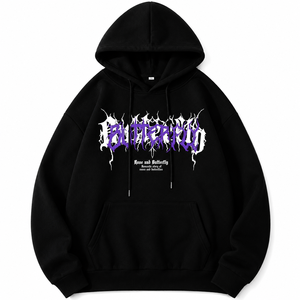 Sweat à capuche imprimé sérigraphié de qualité supérieure pour homme, coupe oversize, en molleton de coton noir, avec impression personnalisée sur le devant, manches classiques, 420 grammes, effet délavé - Product Image 1