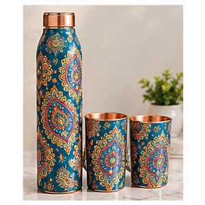 Botanical Pastel <b>Pink</b> Cherry Blossom Water <b>Bottle</b> Set with Copper Trim Portable Drinkware for Travel - Product Image 5