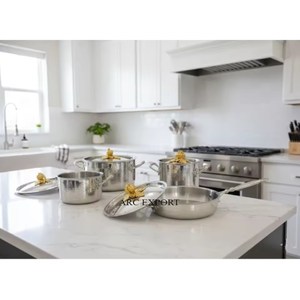 Ensemble de casseroles et de boîtes à couvercle papillon doré martelé à la main en acier inoxydable poli argenté de haute qualité, très demandé - Product Image 4