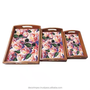 Bandeja de servicio impresa de madera minimalista para aperitivos y bebidas Bandeja de servicio impresa Impresión artesanal de alta calidad - Product Image 3