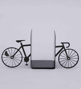 New design Bicycle bookends metal matte black PWD iron bookend set decorative bike book holder modern bookshelf organizer - Product Image 1