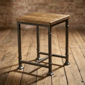 Industrial Iron Wooden Side <b>Table</b> Rustic Wood Top Metal Frame Farmhouse Furniture <b>Vintage</b> Accent <b>Table</b> Living Room Bedroom Decor - Product Image 1