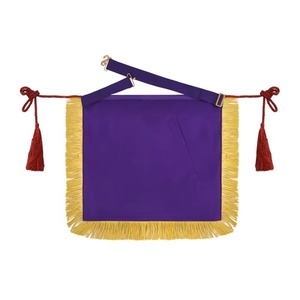 Delantal de Maestro Masón de la Logia Azul, de terciopelo étnico, con cinta morada, bordado a máquina con hilo metálico y borlas, cordón MAP-0124 - Product Image 3