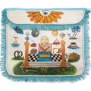 Custom Embroidered 3D <b>Sew</b>-On Master Mason Masonic Apron Red White Gold Trim Classical Style Freemason Regalia Ceremonial Lodge - Product Image 1