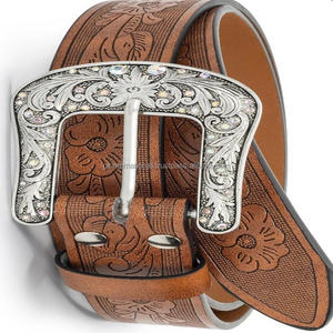 Ceinture d'outillage durable en cuir occidental véritable gravée à fleurs faite à la main pour hommes et femmes avec boucle ardillon en laiton design toutes tailles - Product Image 5