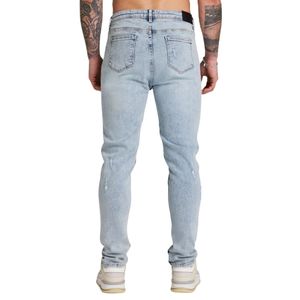 Jeans Ajustados para Hombre, Estilo Desgastado, Color Azul Claro, Elásticos, Rotos, de Pierna Ajustada, Estilo Casual y Robusto, Jeans de Moda para Hombre - Product Image 3