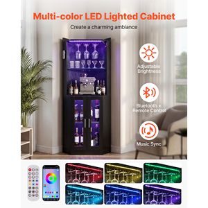 Modern Corner Wine Cabinet Adjustable LED Brightness Bar Cabinet Ample <b>Storage</b> Buffet <b>Sideboard</b> Glass Holder Anti- Fingerprints - Product Image 5