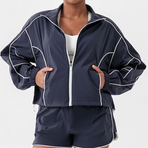 Women Windbreaker and Shorts Set <b>Lightweight</b> Waterproof Tracksuit Cropped <b>Jacket</b> Athleisure <b>Running</b> Gym Wear OEM - Product Image 2