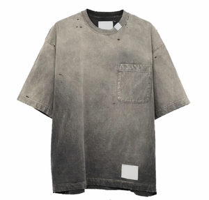 Camiseta Oversize de Algodón para Hombre, Color Liso, Cuello Redondo, Manga Corta, Estilo Urbano, Teñida con Bolsillo, Camisetas Personalizadas con Lavado Ácido - Product Image 2