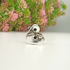 แหวนพลอยลาพิส ลาซูลีธรรมชาติ แหวนเงินแท้ 925 ทำมือ สำหรับเด็กหญิงและสตรี - Product Image 4