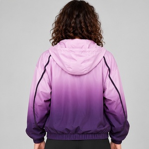 Professional manufacture <b>Women</b> Purple Gradient Windbreaker Jacket Crop Hooded Athletic Activewear Casual Streetwear <b>Coat</b> - Product Image 2