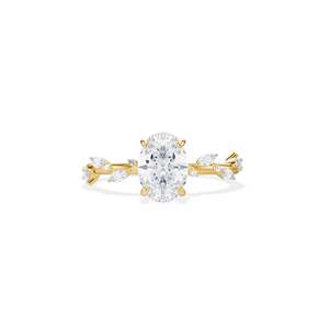 Anillo de compromiso de oro de 14 quilates para mujer con diamante de corte ovalado y engaste de púas estilo floral - Product Image 1