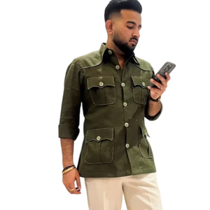 Camisa Casual para Hombre, Estilo Caza, Confeccionada con Tela de Lino 100% Premium, Teñido Liso, Ecológica, Transpirable, Cómoda, Manga Larga - Product Image 1