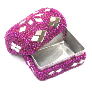 Elegant Handcrafted Metal Trinket Box for Rings Necklace Chain Storage with Lac Beaded Design for Women - Product Image 3