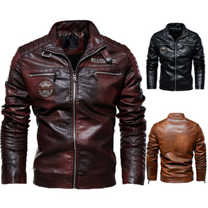 Chaqueta de Motociclista Casual para Hombre SASPORTS LEAGUE, de Cuero Sintético Pulido, con Cuello Alto, Cierre Frontal, Resistente al Viento y Transpirable para Otoño - Product Image 5