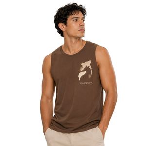 Débardeur Marron Personnalisé Sans Manches avec Impression Minimaliste du Logo Aigle – Gilet en Coton Personnalisé pour Homme, Col Rond, Décontracté, Style Streetwear Estival - Product Image 1