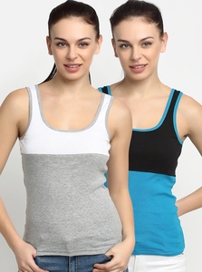 Camiseta sin mangas para mujer con bloques de color, cuello redondo, informal, transpirable, de punto, sin mangas, longitud regular, poliéster - Product Image 1